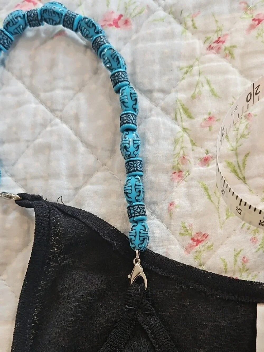 Black Swim Coverup with Braided Turquoise-Strap Detail